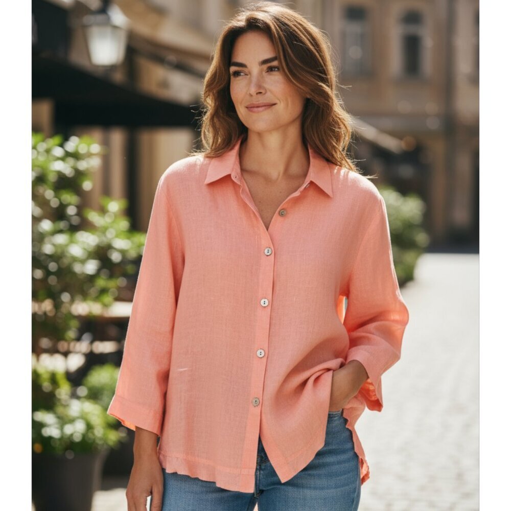 Focus Petal Pink 100% Linen Tunic Top Shirt Size XL